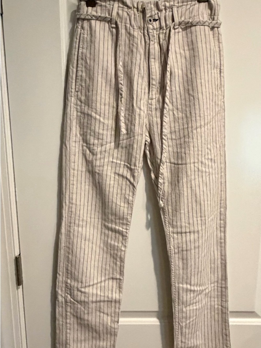 Rag & Bone Linen Blend Hi-Rise Pants Size 25 Striped Cotton Hemp Straight Leg - Picture 2 of 7